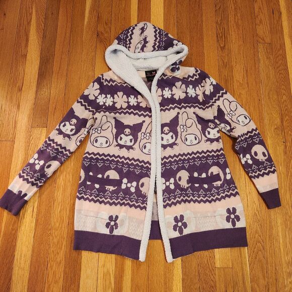 My Melody & Kuromi Sold Out Cozy Sherpa Hooded Pink Purple Open Cardigan, Sz S - Picture 5 of 10